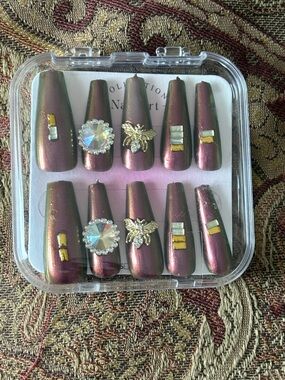 Purple Press-On Nails - Long Coffin Set Size M